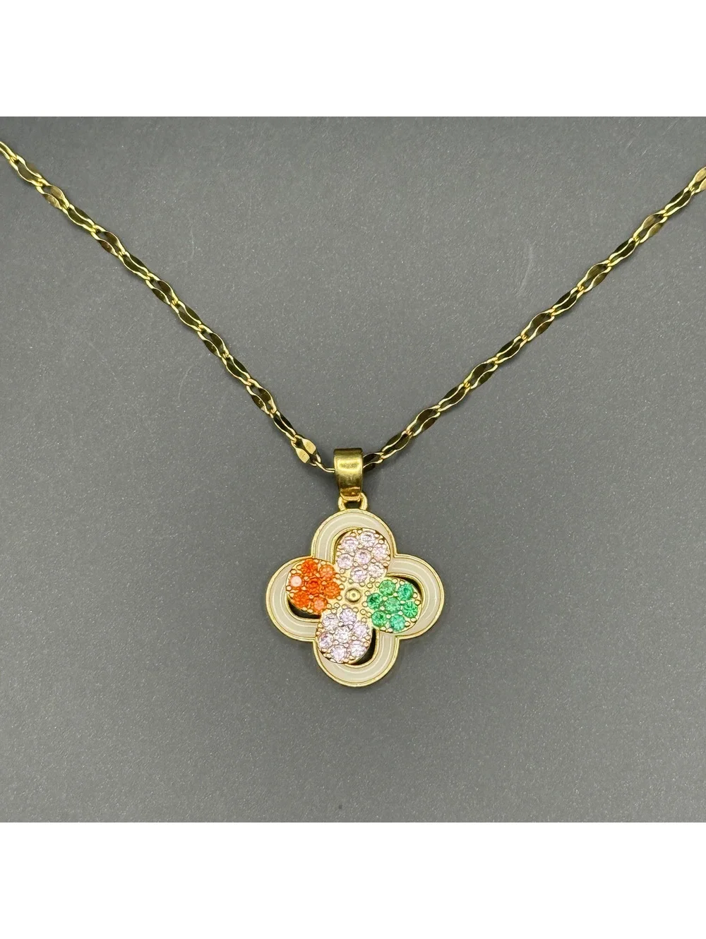 candy+clover Multi-color Pave Crystal Gold Tone Spinner Pendant w/free chain